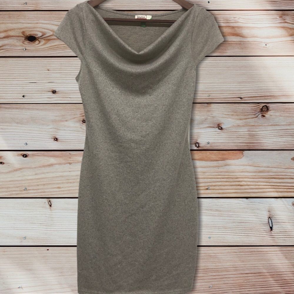 Fervour cowl neck soft sweater dress tan S